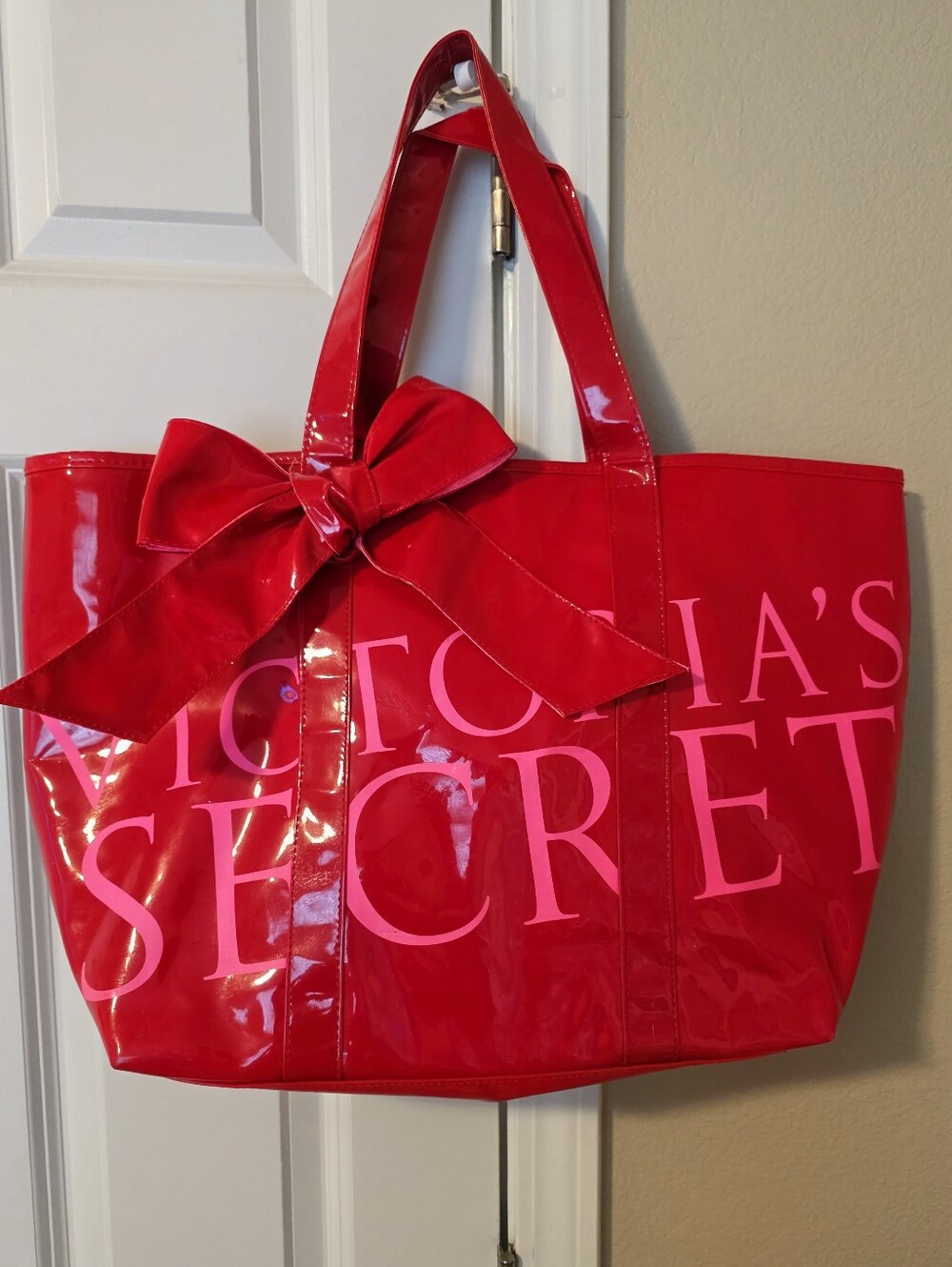 Victoria's Secret Red Glossy Patent Bow Tote Bag - Good Condition